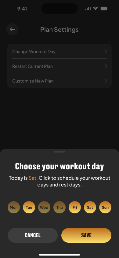 Change Workout Day - Selected State